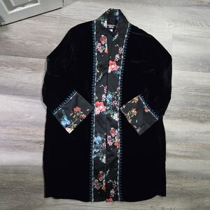 Johnny Was Workshop Velvet Silk Floral Kimono Jacket Black Small S